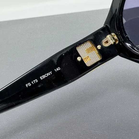 Fendi FS 173 Ebony Oval Black Vintage Side Gold Mesh Sunglasses Frame Only
